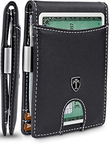 TRAVANDO Geldbeutel Männer mit Geldklammer Zurich Geldbörse Herren Kartenetui Slim Portemonnaie Wallet Portmonaise Geldtasche Portmonee RFID Kreditkartenetui (ohne AirTag* Fach, Schwarz & Weiß)