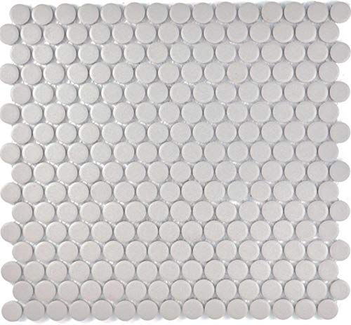 Knopfmosaik LOOP Rundmosaik hellgrau beige unglasiert rutschsicher Boden Küche Dusche - MOS10-0202-R10