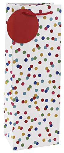 Clairefontaine 26988-4C - Un Sac Cadeau Excellia- Format Bouteille - Dimensions : 12,7x9x35,5 cm - 210g - Motif : Pois Multicolors Sur Fond Blanc - Emballage Cadeaux, Bouteille