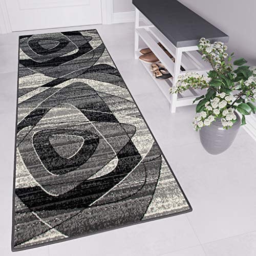 TAPISO Dream Läufer Flur Teppich Kurzflor Modern Teppichläufer Brücke Grau Schwarz Creme Abstrakt Streifen Muster Wohnzimmer ÖKOTEX 80 x 250 cm