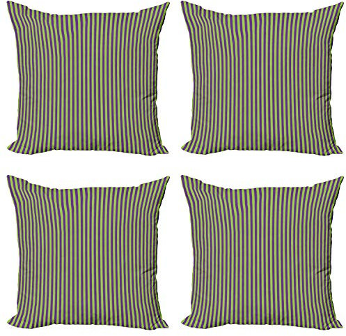 ABAKUHAUS Pop Art Federe Cuscini Set di 4, Blu Verde Stripes Bold, Stampa digitale fronte-retro con cerniera, 45 x 45 cm, Blu reale Verde lime