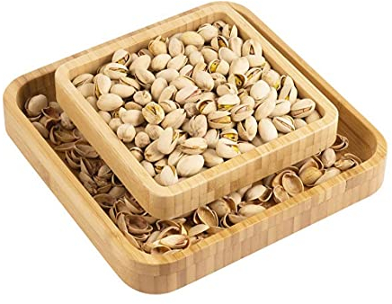 Pistazien-Snackschale mit Muschelaufbewahrung - Magnetischer Doppelschalenhalter für Nüsse, Sonnenblumenkerne & Snacks - Stilvolles Bambus-Sockel-Design (9,45 x 9,45 x 2,76) - Tolles Geschenk für
