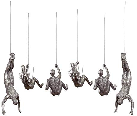 Kletterer Skulpturen Harz,Kletter Skulptur Wandschmuck Skulptur Wall Art Climber Rope Wanddekoration Kletterer, Metal Bungee Jumping Hanging Man,Silver6