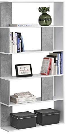 Bibliothèque Design pour Salon Étagère Style Original en Panneau de Particules Mélaminé jusqu'à 5 kg Charge par Compartiment 159 x 80 x 24 cm Blanc Effet Béton