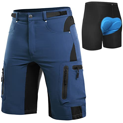Cycorld MTB Hose Herren Radhose, Schnelltrocknend Mountainbike Hose Fahrradhose mit 4D Sitzpolster, Elastische Outdoor Sport Herren Radlerhose MTB Bike Shorts (Indigo mit Unterwäsch, XXL)
