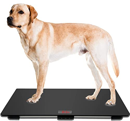 Tierwaage für große Hunde, 80 x 50 cm, Veterinärwaage mit Anti-Rutsch-Matte, Tierwaagen-Plattform, Tragkraft bis 100 kg, Genauigkeit 10 g, mit Tara/Halten, Größe L, Schwarz