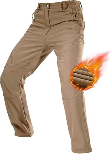 FREE SOLDIER Pantalones de Trabajo Softshell para Hombre Pantalones Trekking Termico Pantalones Montaña Impermeable Pantalones de Snowboard de Invierno Pantalones de Caza(Color de Barro, 44)