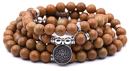Self-Discovery Armband Mala Yoga 108 natürliche Perlen mit Lotusanhänger, One Size, Holz, Sto
