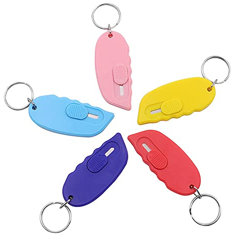 IKAAR 5 Stück Mini Box Cutter Brieföffner Tragbar Kartonöffner Schlüsselanhänger für Umschlag Paket Papierschnitt