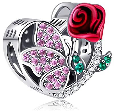NINGAN giugno fiorellino Pietra natale Charms fit Pandora Charms Bracciali, 925 Sterling Silver Bead Heart Charm per bracciali e collane, perfetto regalo di San Valentino per le donne moglie mamma