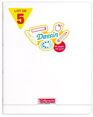 Calligraphe 18155C - Packung mit 5 Heften Calligraphe, ideal für Kunstunterricht und Zeichnungen, DIN A4+, 24x32 cm, 48 Blatt, blanko, 120 g, Transparent, 1 Pack