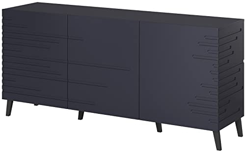 Furniture24 Kommode NOVA Sideboard 155 cm 3 Türiger Wohnzimmerschrank in Matte MDF-Platte (Marineblau)