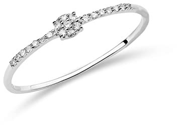 MIORE Schmuck Damen 0.06 Ct Diamant Verlobungsring mit 21 Diamanten/Brillanten Ring aus Weißgold 9 Karat / 375 Gold