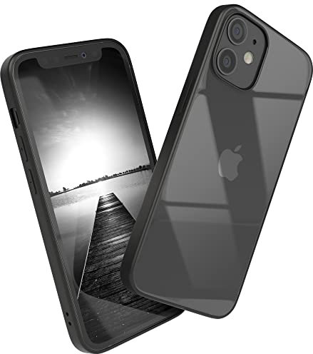 EAZY CASE Clear Hybrid Bumper Hülle kompatibel mit iPhone 12 Mini, Handyhülle mit Ultra Aufprallschutz, Stoßfest und Kratzfest, dünne Schutzhülle mit Kameraschutz, Slim Cover Handy Case, Schwarz