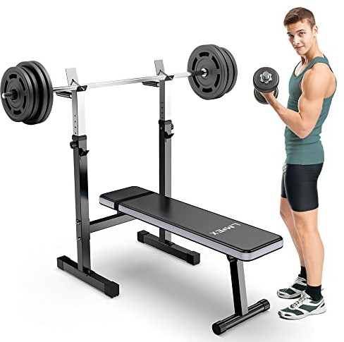 Lmdex Verstellbare Hantelbank mit Kniebeugenständer, zusammenklappbar, multifunktional, Dip-Station für Ganzkörpertraining, Heimstudio, Stärke, Grau (grau)