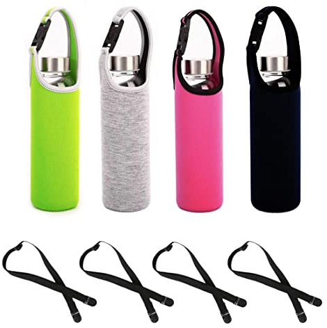 TuNan 4 PCS Water Bottle Carrier with Shoulder Strap 16oz-21oz, Neoprene Sleeve Cup Holder Pouch with Carrying Handle for All Portable Sport Water Bottle -4 Colors