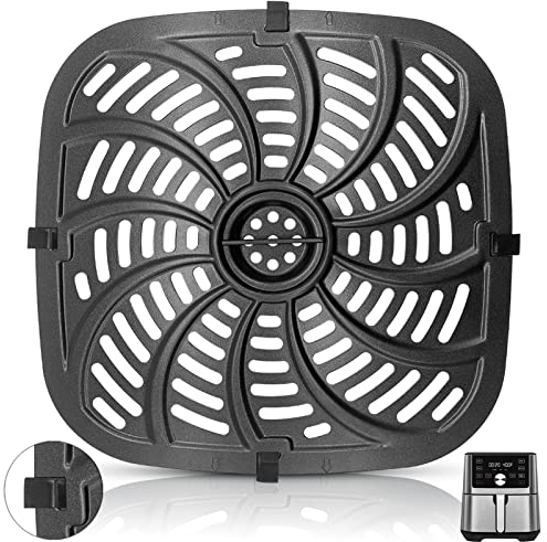 Air Fryer Grill Pan for Chefman TurboTouch Easy View Air Fryer 8 QT, Food Grade Non-Stick Air Fryer Accessories Replacement Tray Rack Parts Grill Crisper Plate with Rubber Bumpers, Dishwasher Safe