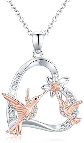 Waysles Collier colibri en argent sterling 925 avec pendentif arbre de vie avec lotus et oiseau, bijoux pour femmes, filles, enfants, Argent sterling, Zircon