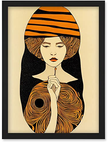 Wee Blue Coo Woman Portrait Retro Mid Century Modern illustration Art Nouveau Artwork Framed Wall Art Print A4