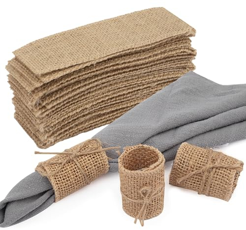 COMFORING Einweg-Serviettenringe, Jute-Serviettenringe mit Drahtrand, Seilserviettenbänder für Landhochzeitdekorationen, Party, Abendessen, Tischdekorationen, 50 Stück