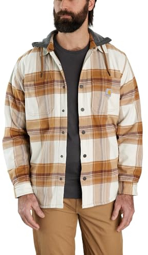 Carhartt 105938 Relaxed Fit Rugged Flex Flannel Fleece-Lined Hooded Shirt Jac CARHARTT® BROWN S
