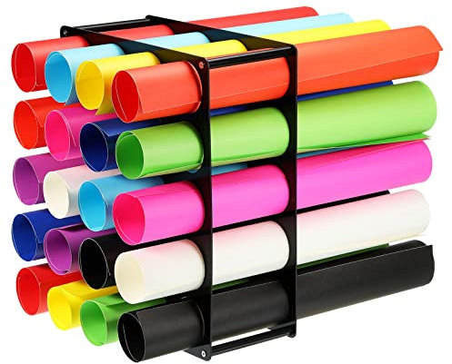 sourcing map Vinyl Roll Storage Rack, Acrylic Vinyl Roll Holder for Up to 20-Holes, Vinyl Organization for Craft Room Gift Wrap Roll Vinyl Storage Organizer Household Gadgets, Black