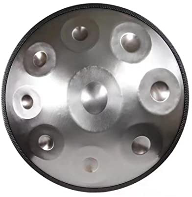 NOYORO Stahltrommel für Handpan mit 432 Hz, 9 Note Gold Performer 22 Zoll im kleineren König mit Halterung für Handpan, Schutzhülle für Handpan, robuste Schläger und staubdichtes Tuch, Silber