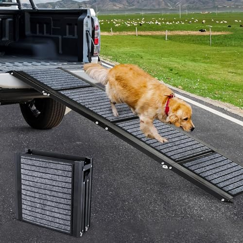 Längste 180,3 cm große Hunderampe für große Hunde, faltbare Hunde-SUV- und LKW-Rampe mit rutschfester Teppichoberfläche, Haustierrampe für Außentreppen, extra lange Hunderampen für mittelgroße und