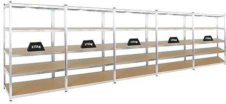 PROREGAL Mega Deal | 5X Schwerlastregal Ragnar | HxBxT 180x120x60 cm | Fachlast 175kg | Verzinkt | Garagenregal Kellerregal Werkstattregal Lagerregal Steckregal
