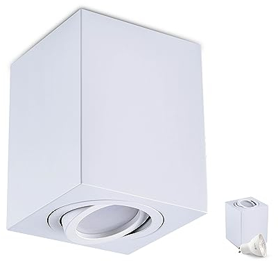 ekobi Aufbauspot OH37 Deckenleuchte RECHTECK Farbe WEIß Deckenstrahler - beweglich Deckenspot Aluminium IP20 LED Spotlight Inklusive Glühbirne GU10 5W 4000K (1 Stück, L - Neutralweiß Licht)