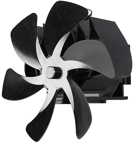 EMUKOEP Holzofenventilator, Wärmebetrieben, 6 Flügel, Hängender Ofenventilator, Geräuschlos, Rauchrohr, Hängender Kaminventilator, Umweltfreundliche Wandhalterung (Schwarz)