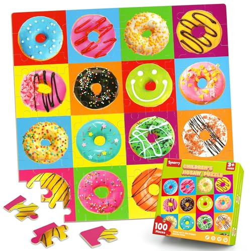 SYNARRY 100 Teile Donuts Puzzles für Kinder ab 4 5 6 7 8 Jahren, Lernen Pädagogische Puzzle Spielzeug