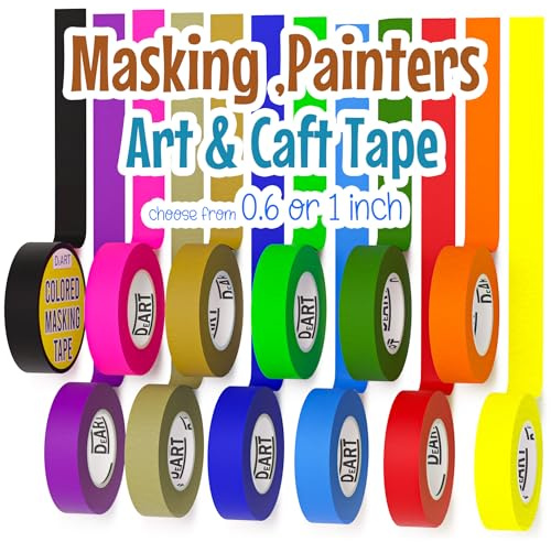 DEART Colored Masking Tape Painters Tape Writable 12 or 8 Pack 1 inch or 0.6 Inches for Arts & Crafts Labeling Coding Whiteboard Dry Erase Board Tape Thin Paper Tape Craft Supplies Scrapbook