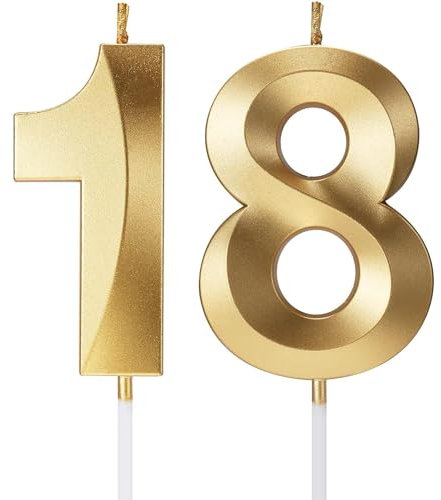 Birthday Candles Number Candles Age Year for Cakes Happy Birthday 3D Designed Wedding Anniversary Party Cake Topper Decorations (Gold, 18)