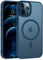 VENINGO Hülle für iPhone 12/12 Pro 6,1 Zoll Kompatibel mit MagSafe stoßfeste Handyhülle, matt durchscheinend, 360 Grad Rundumschutz, Anti-Kratzer und Anti-Fingerabdrücke, Blau