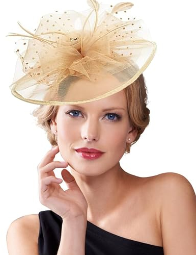 Dodheah Fascinators Hut Hochzeitshut Kopfbedeckung Vintage Schleier Hut Derbyhut für Frauen Pillbox Hüte Stirnband Damen Haarspangen für Hochzeit Ascot Karneval Tee Party w4-42-Gold