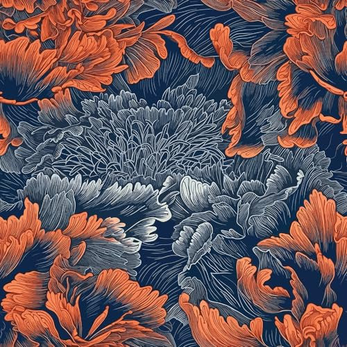 REDAMANCY Vintage Orange Teal Blue Flower Chrysanthemum Peel and Stick Wallpaper Vintage Wall Paper Stick on Contact Paper Easy Peel Off for nightstand Drawer Renter Friendly 17.7x236