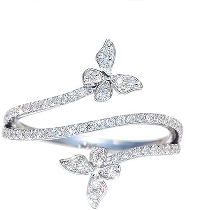 Jeulia 925 Silber Ring Für Damen Mädchen Bypass-Ring im Schmetterlingsdesign mit rundem Schliff Verlobungsring Ewigkeitsringe Eheringe zum Jubiläum, Weihnachten, Valentinstag (Silber, 59(19))