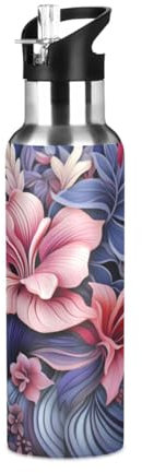 Linnyio Violet Rose Floral Gourde Sport Étanche,Sans BPA,Bouteille D'Eau Isolée Sport Tasse À Vide en Acier Inoxydable,1000ml/600ml