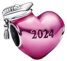 Feitery Coeur Rose Diplôme en 2024 Charms Coeur Compatible avec les Bracelets et Colliers Pandora et Perles pour Femme Charm Souvenirs de la Remise des Diplômes