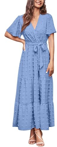Sommerkleid Damen Kleider Damen Festlich Summer Dress Blusenkleid Damen Elegant Maxikleider Sommer Business Kleider Damen Festliche Kleider Damen Zur Hochzeit Cocktailkleid Blau XL