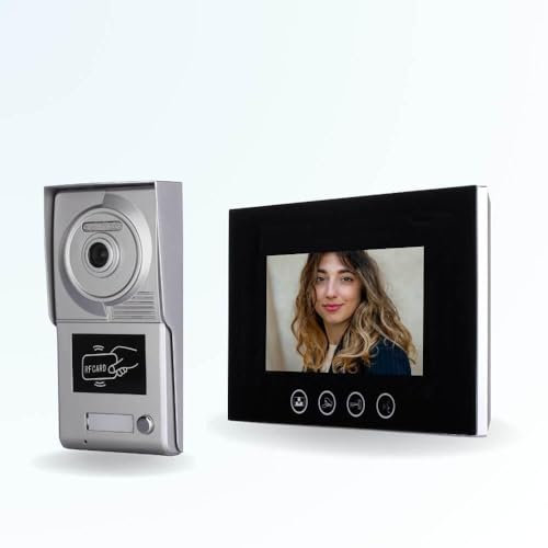 BT Security Portier interphone vidéo Classic 4 Fils pour 2 entrées - 1 Appartement - 2 platines - 1 écran Noir 7 - avec mémoire Photos - avec Lecteur de Badge