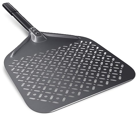 NUTUNI 30 x 72 cm Pala perforada para pizza, pala de pizza de aluminio anodizado duro, rectangular, pala profesional para pizza para horno de pizza