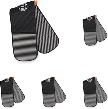MasterChef Oven Gloves Heat Resistant, Double Oven Gloves Made from Cotton with Official Show Logo & Hanging Loop, Attached Oven Mitts, Machine Washable, Heat Proof Pot Holders for the Kitchen, Elite