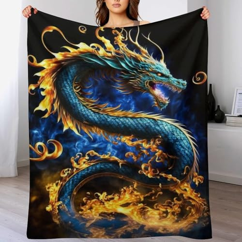 PAZZK Premium Tagesdecke | Bettüberwurf Wohndecke Weiche Flannel Drachen Decke Sofadecke Mit 3D Muster Vier Jahreszeiten Wohndecke Für Bett/Couch（130×150cm）