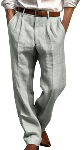 Generisch Sporthose Herren, Casual Lose Und Bequeme Freizeithosen Baumwolle Leinen Bedruckt Kordelzug Hosen Mode Jeans Stretch 34/Menwyx Kleidung Nkd (XXL, Light Gray)