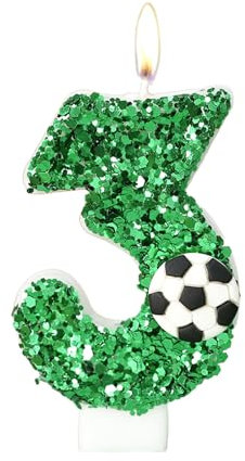 Bolosa Geburtstagskerzen Zahlen, Kerzen Geburtstag 3, Geburtstag Kerzen Fußball mit Grüne Pailletten für Kinder, Jungen Mädchen, Geburtstagsdeko, Geburtstag Party, Jubiläum