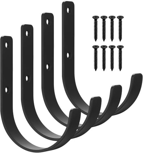 4 Pcs Gancho Pared de Garaje Resistentes, Ganchos Bicicleta Pared, Ganchos para Colgadores de Garaje, Soporte Gancho en J para Colgar Herramientas de Jardín Eléctricas, Negro