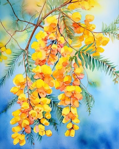PIPISKY Peinture par numéros pour adultes débutants,Fleurs Jaunes Qui Fleurissent Sur L'arbre, Peinture acrylique bricolage cadeau dessin peinture,40x50cm sans cadre