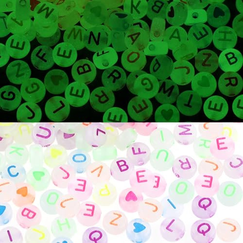 1000 Stück Nachtleuchtende Buchstabenperlen Transparente Bunte A-Z Buchstabenperlen 7 mm Liebe Acrylperlen Perlen zum Auffädeln für Armbänder Halsketten Schmuck DIY Herstellung Style13